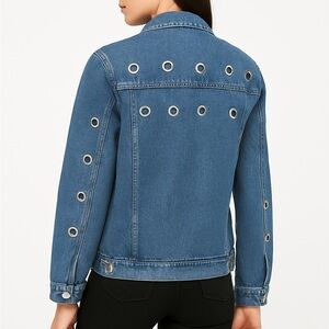 Love Tree Oversized Denim Jacket with Silver Grommets | Medium Wash | Size Small